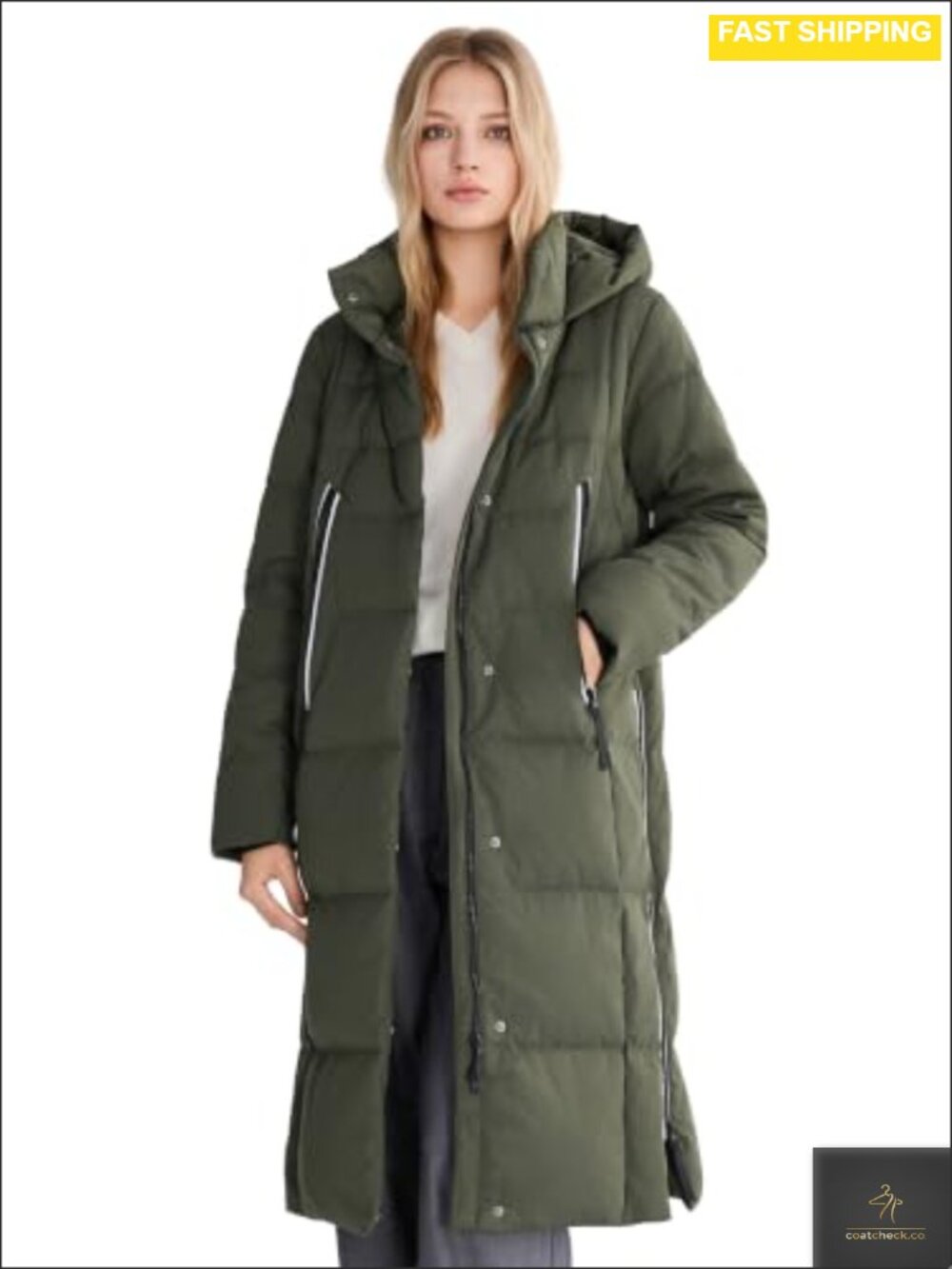 Women's Thickened Long Down Jacket Hooded Puffer Coat Side Zipper